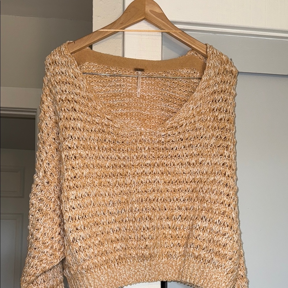 Free People V-Neck Sweater in Warm Tan